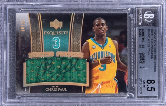 2005-06 UD "Exquisite Collection" Scripted Swatches #SSCP Chris Paul Signed Patch Rookie Card (#20/25) - BGS NM-MT+ 8.5/BGS 9